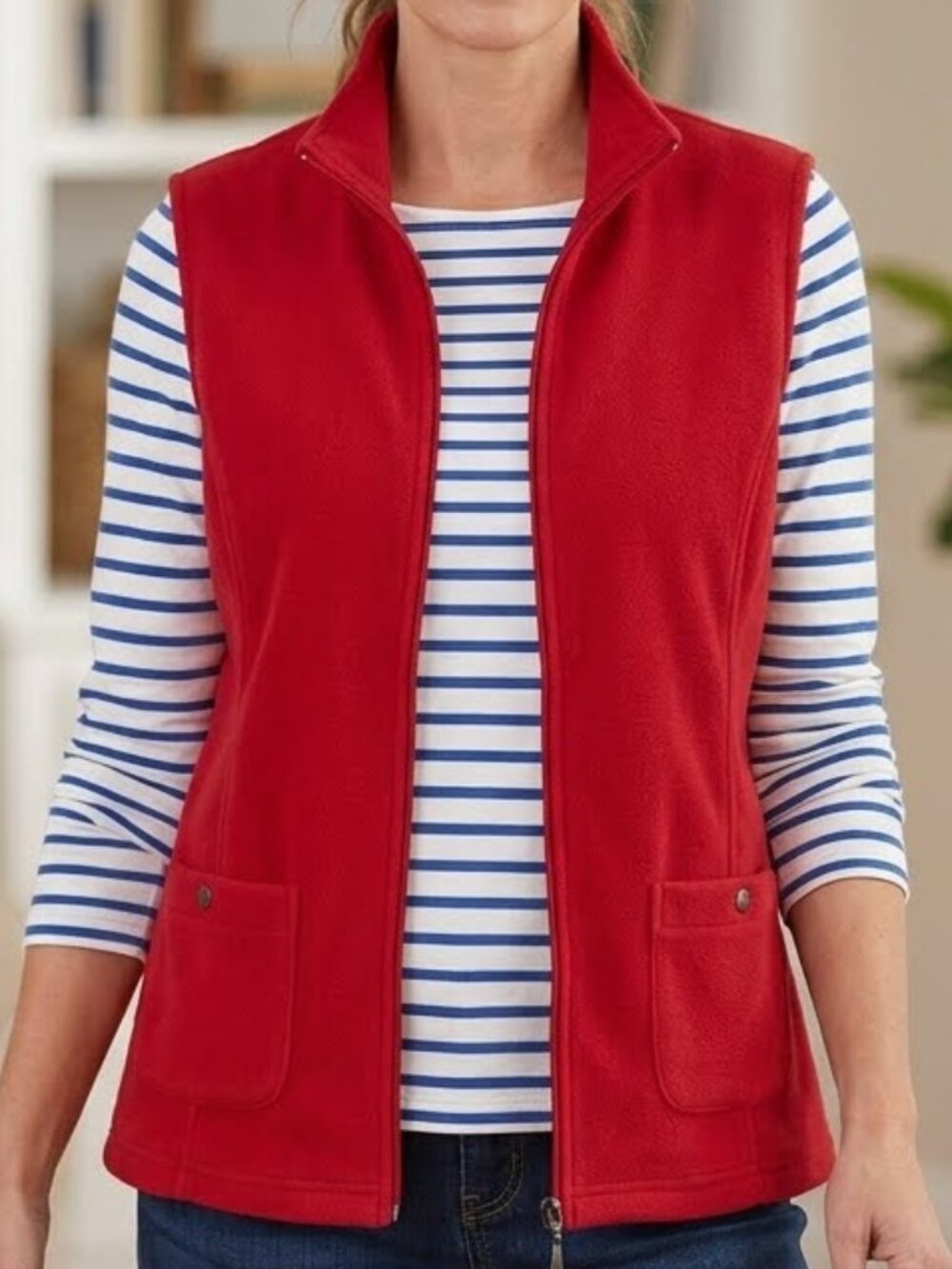 Tradition Country Collection Women's Full Zip Red Fleece Vest Size L Pockets